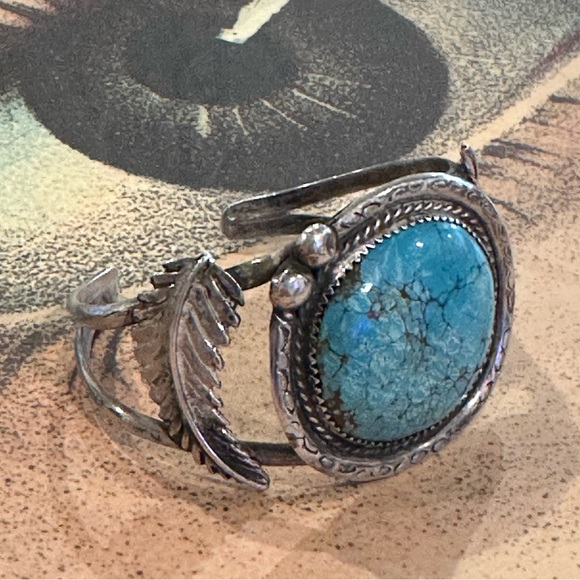 Rare Exceptional Vintage Old Pawn Dyer Blue Turquoise Sterling Silver Cuff - Picture 3 of 10